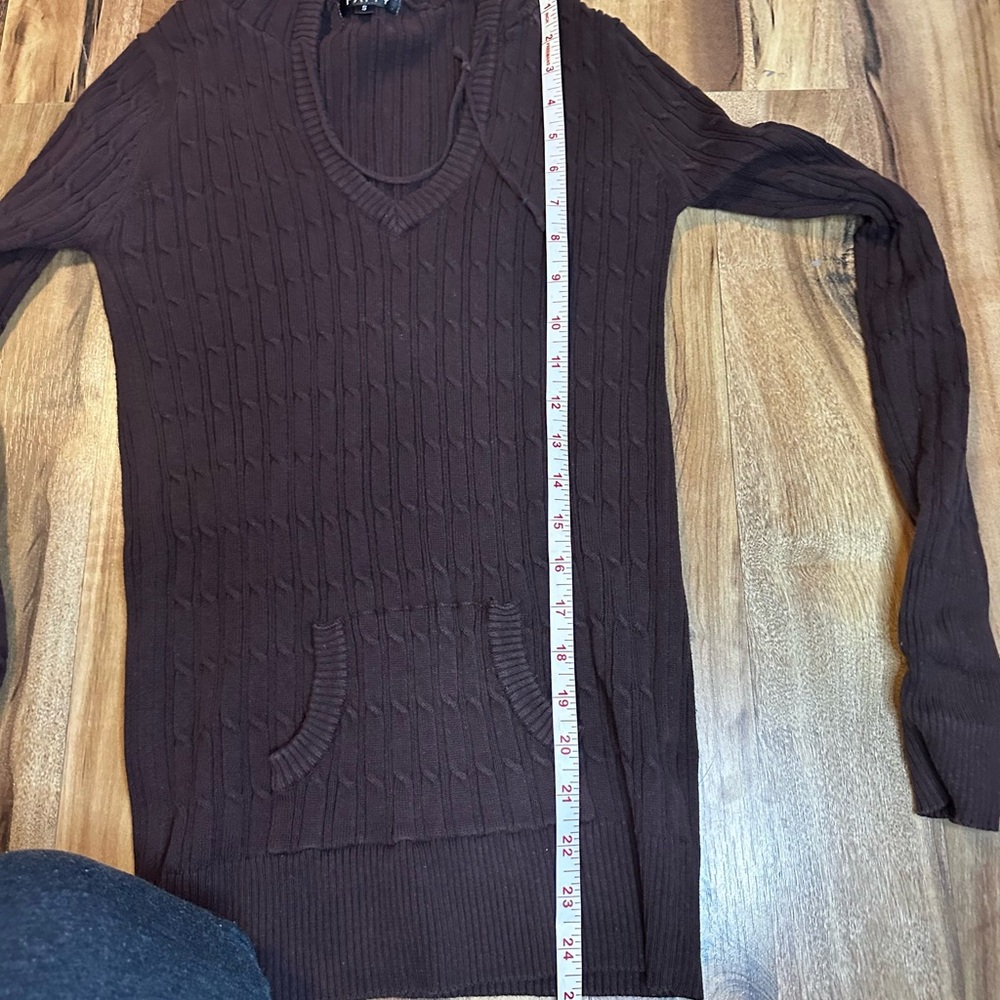 Pattyboutik Y2K Brown Ribbed Knit Hoodie Sweater Womens Small Fitted Cotton - Picture 6 of 7